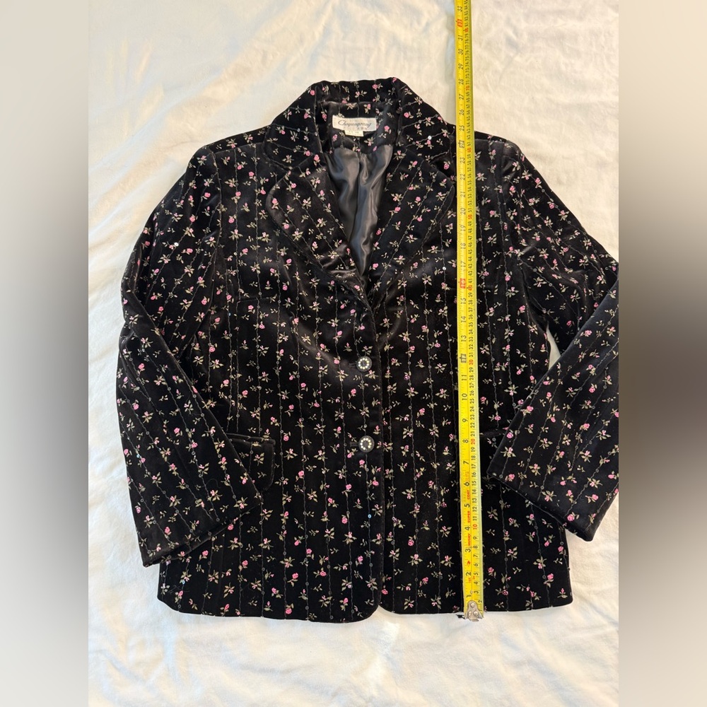 Quilted Velvet Floral Sequin Blazer Black Pink Rose Jacket VTG Cottagecore Y2K - Picture 8 of 11